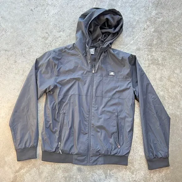 New Balance Windbreaker Jacket Men S Small Black Hooded Full Zip Ripstop Running - Picture 1 of 8